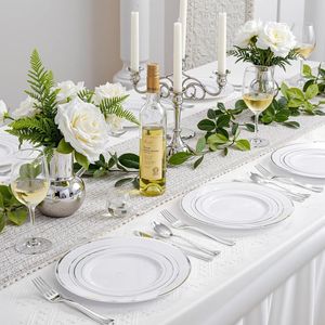 Set di Stoviglie in Plastica Argento da 50 Pezzi per 50 Ospiti, Include 50 Piatti per Cena e Dessert - Kit di Forniture per Feste Usa e Getta - Product Image 3