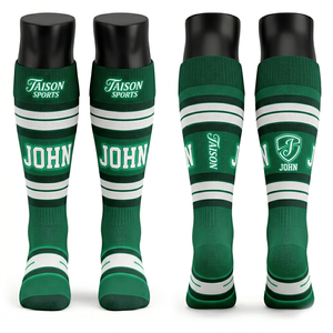 Women Ice Hockey <b>Socks</b> 220 GSM Premium Polyester Cotton Blend Knit Orange Striped Panel Design Custom Jacquard Logo - Product Image 3