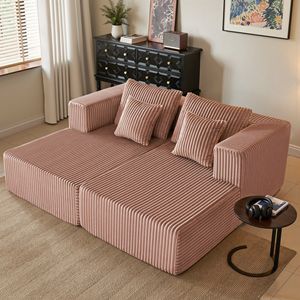 Poltrona Chaise Longue Doppia Oversize in Velluto a Coste, Sedia Letto Imbottita per Soggiorno, Divano Cloud Senza Montaggio - Product Image 1