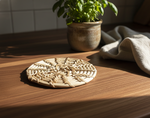 Posavasos Antideslizante de Ratán Tejido Hecho en India, 4 Pulgadas, Acabado Natural, Decoración Rústica Hecha a Mano para Mesa, para Uso en el Hogar, Bodas y Banquetes - Product Image 4