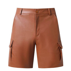 Trendy Men <b>Leather</b> <b>Shorts</b> Mid Waist Solid Casual Breathable Eco-Friendly Premium Quality Streetwear Everyday Styling Drawstring - Product Image 1