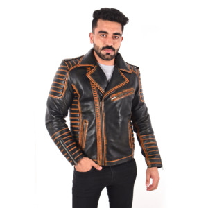 Veste de motard en cuir véritable Napa souple ciré effet rouille antique pour homme, veste de moto vintage avec fermetures éclair YKK - Product Image 1