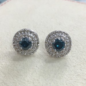 925 Sterling Silver Rhodium Plated Round Cut Blue Natural Diamond Ladies Halo <b>Stud</b> <b>Earrings</b> 1.87 Ct Trendy Wedding Party Jewelry - Product Image 4