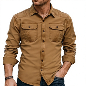 Chemise en jean classique pour homme, manches longues, décontractée, boutonnée, en coton bleu, pour tous les jours, les activités de plein air et les tenues semi-formelles - Product Image 1