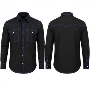 Camisa de Trabajo Negra Personalizada para Hombre 2026, Estilo Occidental, Resistente al Fuego, con Costuras Azules, Corte Regular, Manga Larga, Color Sólido, Cierre de Botones - Product Image 4