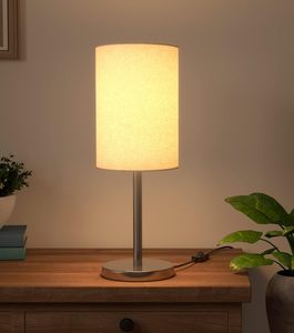 Minimalist Silver Steel Table Lamp with White Shade 19 Inch Height LED Bulb Included for Bedroom Living Room - Product Image 3