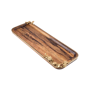 Luxury Design Natural Wooden <b>Tray</b> With Gold Floral Accent <b>Snacks</b> And Fruits Serving <b>Tray</b> For Hot Selling Home Accessories Supply - Product Image 4
