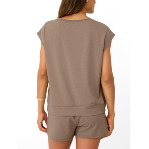 Premium Quality Solid Color Ladies Summer 2 Piece <b>Twin</b> <b>Sets</b> Latest Fashion Casual Wear Cotton Made Women T Shirt And Shorts <b>Sets</b> - Product Image 2