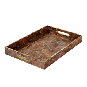 Bandeja de nácar de lujo hecha a mano, mármol acrílico de madera de tamaño personalizado ecológico para la decoración del hogar, servicio de café y desayuno - Product Image 4