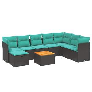 Juego de sofás de patio de ratán sintético negro de 9 piezas con cojines, conjuntos de jardín - Product Image 2