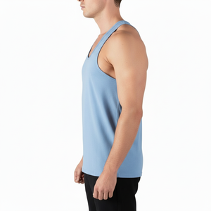 Camiseta Deportiva Personalizada para Hombre, Estilo Racerback, de Alta Calidad, Holgada, de Color Sólido, Sin Mangas, para Gimnasio, Hecha de Tela de Algodón - Product Image 3