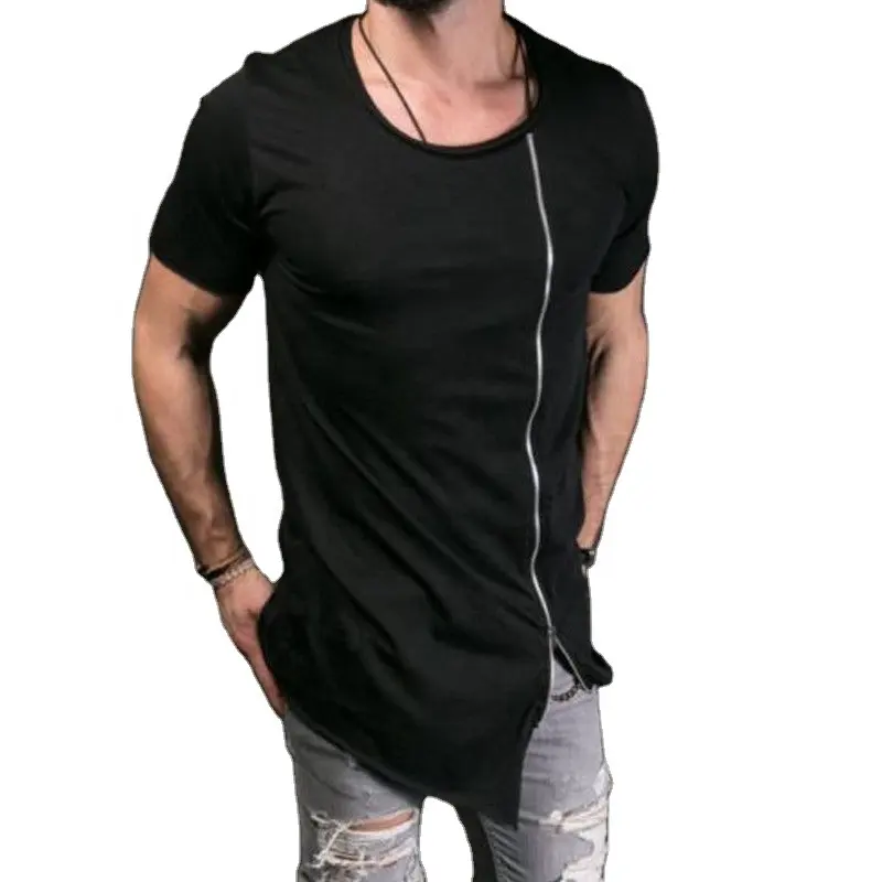 Alien style cut men t-shirt in black color with the front zipper manufacture by Hawk Eye Sports ( PayPal Verified )