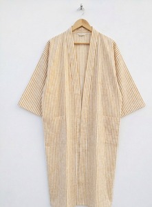 ชุดกิโมโนผ้าฝ้ายพิมพ์ลายบล็อกสไตล์โบฮีเมียนสำหรับผู้หญิง คอตั้ง เรียบลื่น ใส่ได้ทั้งฤดูร้อน ฤดูใบไม้ร่วง ฤดูใบไม้ผลิ เหมาะสำหรับใส่คลุมชุดไปทะเล - Product Image 2