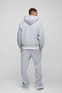 Custom Men’s Light Gray Tracksuit <b>Set</b> Zip Hoodie <b>Jogger</b> Pants Matching Streetwear Casual Two Piece Sportswear - Product Image 2