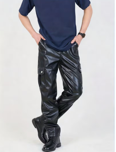 Pantalon de travail décontracté pour homme, imperméable, enduit PU, plusieurs poches, taille élastique, coupe droite, poids lourd, noir - Product Image 4