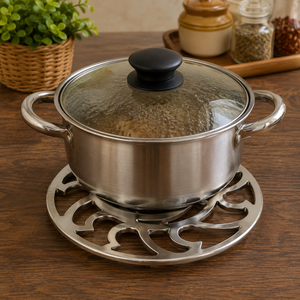 Round Metal Sun Trivet | Heat Resistant Hot Pot <b>Stand</b> Table Protector | Decorative Kitchen Dining Cookware Holder Home Table - Product Image 3