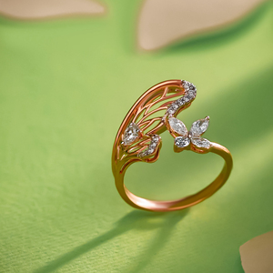 Royal Wings <b>Diamond</b> <b>Ring</b> Premium 18K Rose Gold Plated Butterfly Inspired Open <b>Ring</b> with Marquise Cut - Product Image 1