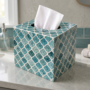 Porte-mouchoirs en céramique marocaine, motif géométrique bleu, pour salle de bain - Product Image 1