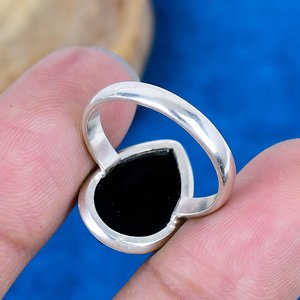 Natural Black Onyx Gemstone Pear Shape Handmade <b>Ring</b> <b>925</b> Sterling <b>Silver</b> Finish - Product Image 4