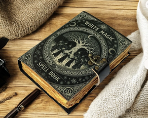 Carnet de sorts magiques NOUVELLE ÈRE, couverture rigide en cuir vintage, reliure cousue, couverture noire, motif arbre sorcière, 100 feuilles, cadeau crayon inclus - Product Image 2