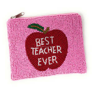 Monedero con cuentas hecho a mano con diseño de manzana, bolsa de regalo para profesores, cierre de cremallera, cuentas de semillas, billetera pequeña personalizada para mujeres y niñas, suave - Product Image 1