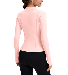 Veste de yoga zippée à manches longues pour femme, col montant, couleur unie, respirante, anti-humidité, extensible, coupe athlétique, ajustement régulier - Product Image 2