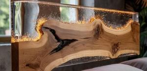 Cabecero de Cama de Madera con Resina Epoxi y Borde Natural con Incrustaciones Doradas Brillantes - Product Image 3