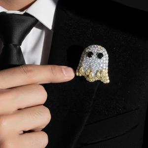 Lindo Broche de Fantasma de Dibujos Animados con Moissanita y Diamantes de Imitación Engastados en Plata 925, Joyería Unisex para Regalo de Boda o Fiesta - Product Image 1