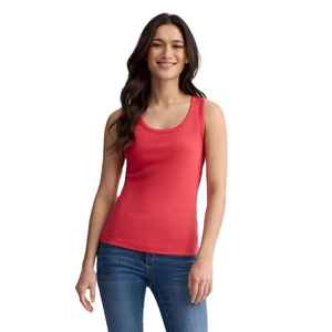 Camiseta sin mangas con logotipo personalizado en la parte delantera para mujer, cuello en V, tejido acanalado con encaje, ligera y transpirable. - Product Image 1