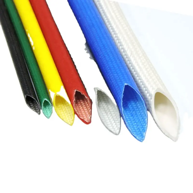 Funda de fibra de vidrio ignífuga 2.5KV Funda de fibra de vidrio de silicona autoextinguible para cables