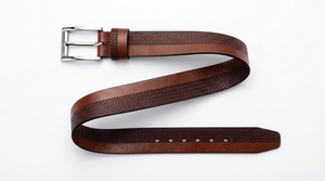 Ceinture en cuir véritable pour homme, marron, boucle en acier, décontractée ou habillée, motif uni, longueur ajustable, style premium - Product Image 4