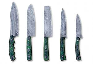 Juego de Cuchillos de Cocina de Acero Damasco Forjado a Mano, 5 Piezas, Mango de Madera Pakkawood Verde - Product Image 4