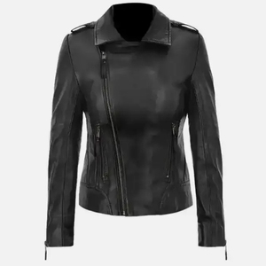 Chaleco de cuero personalizado para mujer, de cuero genuino negro, transpirable, estilo vintage, con un solo botón frontal y mangas tejidas, estilo motociclista. - Product Image 3