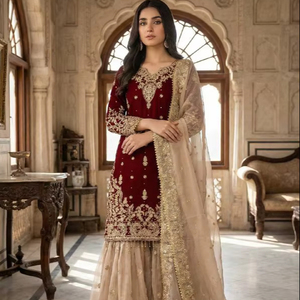 Ensemble Sharara Dupatta Haut de Gamme Vintage pour Soirée, avec Broderie et Sequins GMY 3 MM - Product Image 1