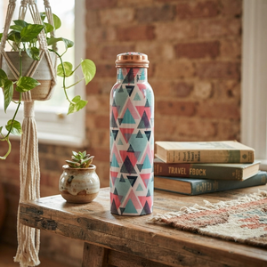 Botella de Agua de Cobre Hecha a Mano con Diseño Geométrico de Triángulos, Botella de Metal Reutilizable para Viajes, Hogar, Oficina, Regalo, Venta al Por Mayor - Product Image 4