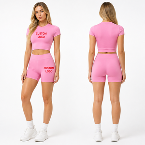 Conjunto de 2 Piezas de Ropa Deportiva para Mujer: Leggings Cortos de Yoga, Camiseta Deportiva, Pantalones Cortos de Ciclismo, Shorts de Entrenamiento - Product Image 1