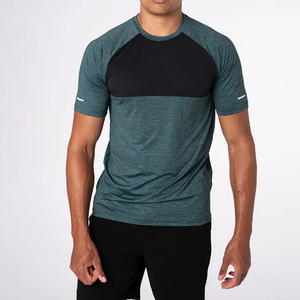T-shirt homme vert chiné en coton uni, décontracté, personnalisable avec logo, coupe ajustée, col rond, t-shirt de sport - Product Image 1
