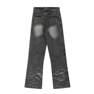 Jean en denim déchiré et délavé à taille haute pour homme, coupe droite, décontracté, en coton mi-lourd, coupe régulière, idéal pour l'automne - Product Image 2