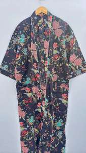 Robe de chambre kimono en coton, peignoir imprimé à motifs, robe de demoiselle d'honneur, vêtement de nuit d'été, taille unique - Product Image 2