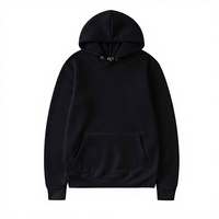 Sweater Hoodie Pria Hitam Regular Fit Bahan Katun Fleece Kasual Dengan Saku Pakaian Musim Gugur
