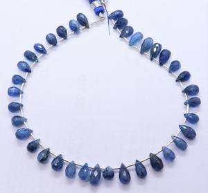 AAA Natural Blue Kyanite Faceted Teardrop Briolette 5x7-5x9 MM Kyanite <b>Gemstone</b> Beads 9 Inch Faceted Kyanite Side Drop Beads - Product Image 4