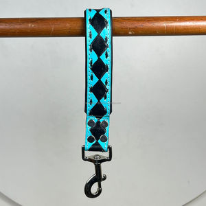 2025 New Customized Genuine Leather Traffic Padded Handle Heavy Duty Short Checkered Pattern Lead for Training Control Dog Leash - Product Image 5