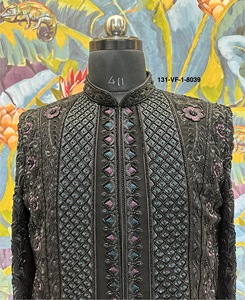 Sherwani Indo Occidental de Seda Negra para Hombre, Largo hasta la Rodilla, Traje Tradicional para Boda, Bordado con Lentejuelas - Product Image 3