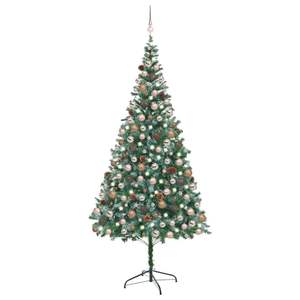 Sapin de Noël artificiel pré-éclairé de 82,7 pouces avec un ensemble de boules et de pommes de pin, décorations de Noël festives - Product Image 1
