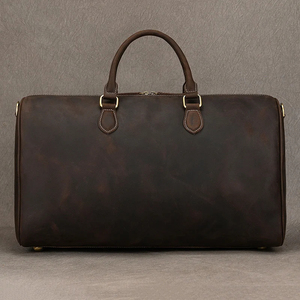 Sac de voyage en cuir véritable pour hommes, 30-40l, sangle réglable, fermeture à glissière, poignée souple de couleur unie, décontracté, pour voyage - Product Image 2