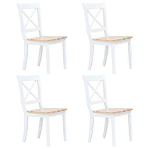 Ensemble de 4 chaises de salle à manger blanches et en bois naturel, en bois de caoutchouc massif - Product Image 1