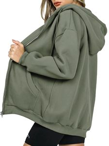 Sweat à capuche zippé tendance pour femme, personnalisable avec logo, en molleton épais, coupe oversize courte, style streetwear vintage décontracté - Product Image 6