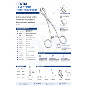 กรรไกรผ่าตัดทางทันตกรรม Lane Tissue Manual ขนาด 13 ซม. 15 ซม. 20 ซม. แบบ 1x2 ฟัน สแตนเลสสตีล เครื่องมือผ่าตัดทั่วไป คลาส II จับถนัดมือ - Product Image 6