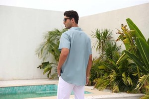 Camisa Hawaiana con Estampado de Resort para Hombre, Casual, de Playa, 100% Algodón, de Secado Rápido - Product Image 5