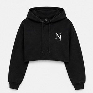 Sweat-shirt à capuche court noir pour femme OEM, imprimé, manches longues, décontracté, 100 % coton, tricoté respirant à l'avant - Product Image 6